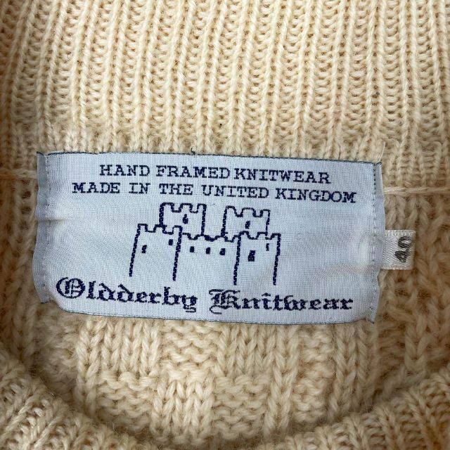 【大人気】イギリス製 ヴィンテージ Oldderby Knitwear タートルネック アランニット セーター アイボリー メンズ Ｌサイズ_画像7