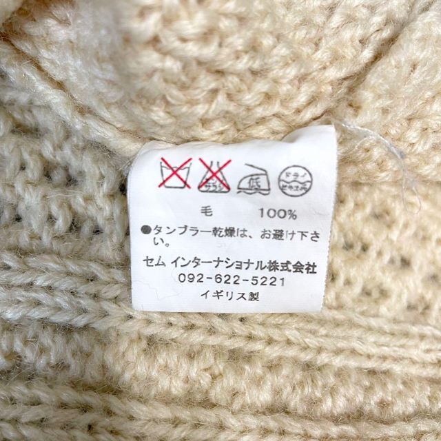 【大人気】イギリス製 ヴィンテージ Oldderby Knitwear タートルネック アランニット セーター アイボリー メンズ Ｌサイズ