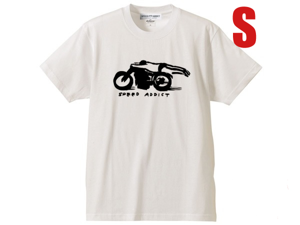 SPEED ADDICT 手書き風 T-shirt WHITE S/白ドラッグレースnascarマン島ttレースmotogpトライアンフbsaノートンmv agstabmwピアジオベスパ_画像1