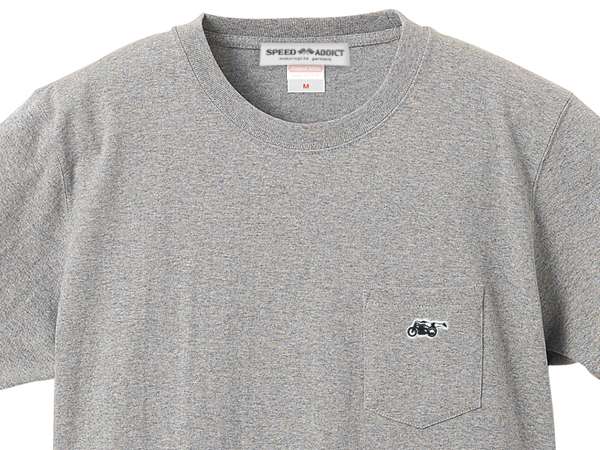 SUPER HEAVY WEIGHT スピードアディクト POCKET T-shirt GRAY S/霜降り杢グレーヘヴィーウェイト厚手無地ポケtee刺繍ワッペンワンポイント_画像3