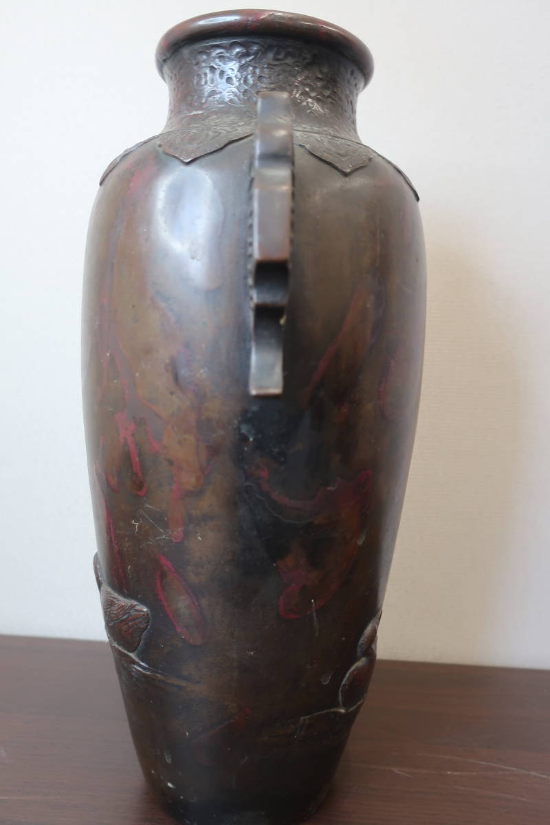 希望者のみラッピング無料】 銅製 斑銅 花瓶 高さ約36cm 飛州 珍品