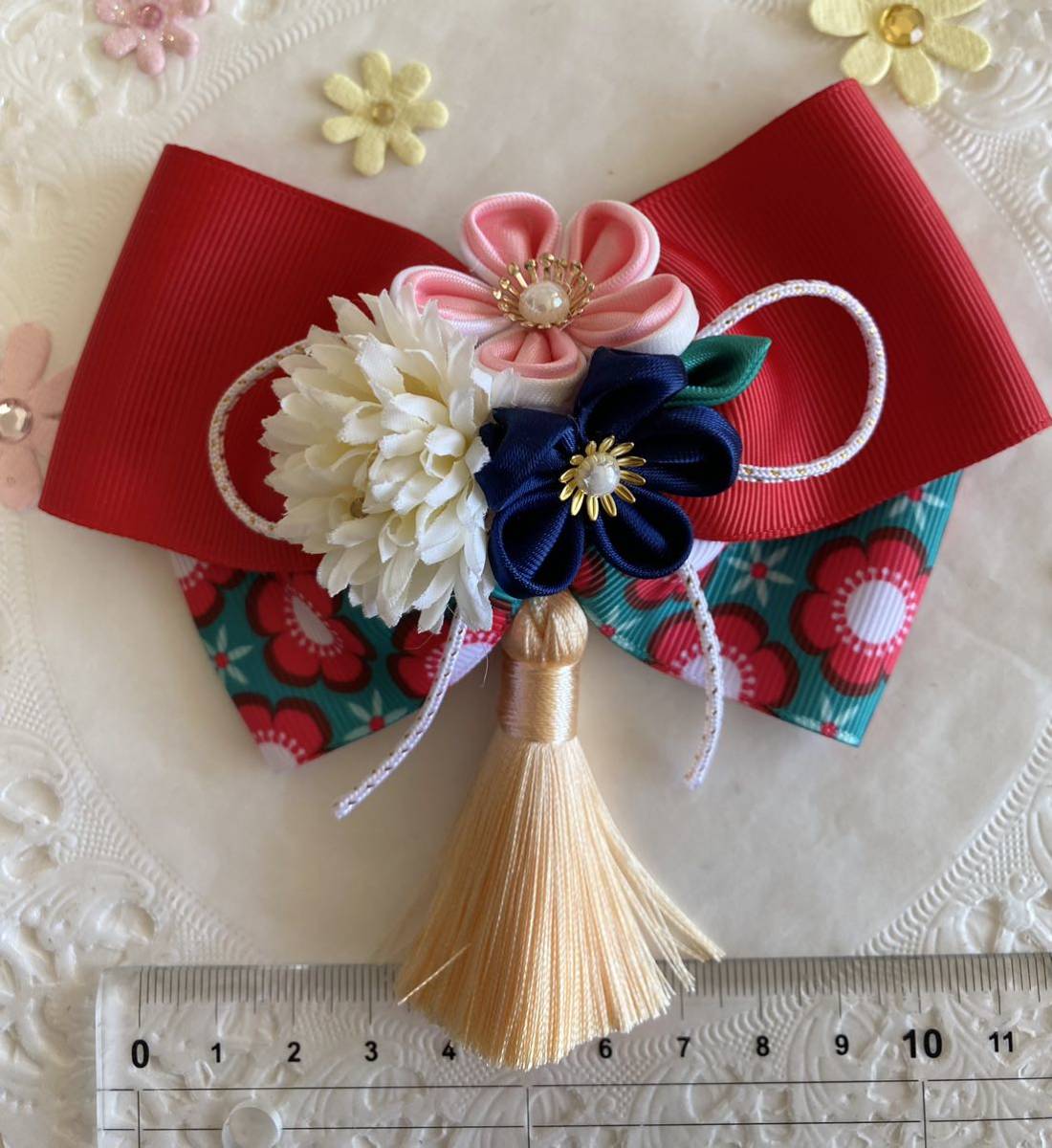  hand made ribbon Japanese style hair clip 43 flower kimono hakama . The Seven-Five-Three Festival tassel hair ornament cat pohs postage included 