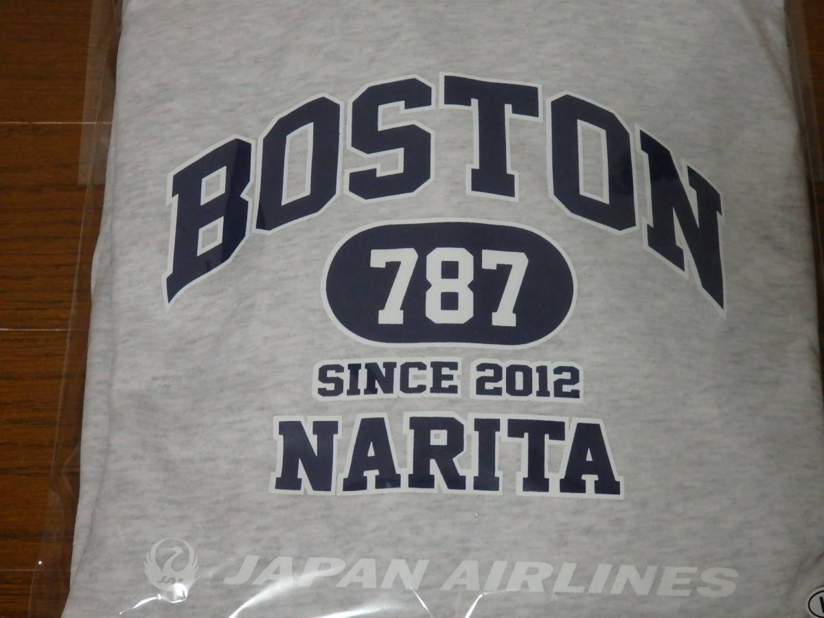 即決♪限定♪新品♪JAL 日本航空 ボーイング787 就航10周年記念 2012 NARITA BOSTON ドリームライナー パーカー グレー Lサイズ アメニティ_画像3