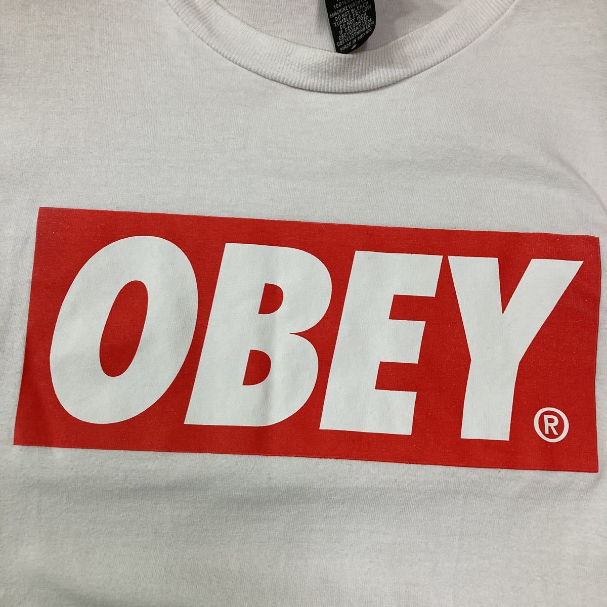 186 OBEY オベイ ロゴプリント 半袖 Tシャツ カットソー コットン ホワイト クルーネック 白 アメカジ レディース サイズS 30112N_画像6