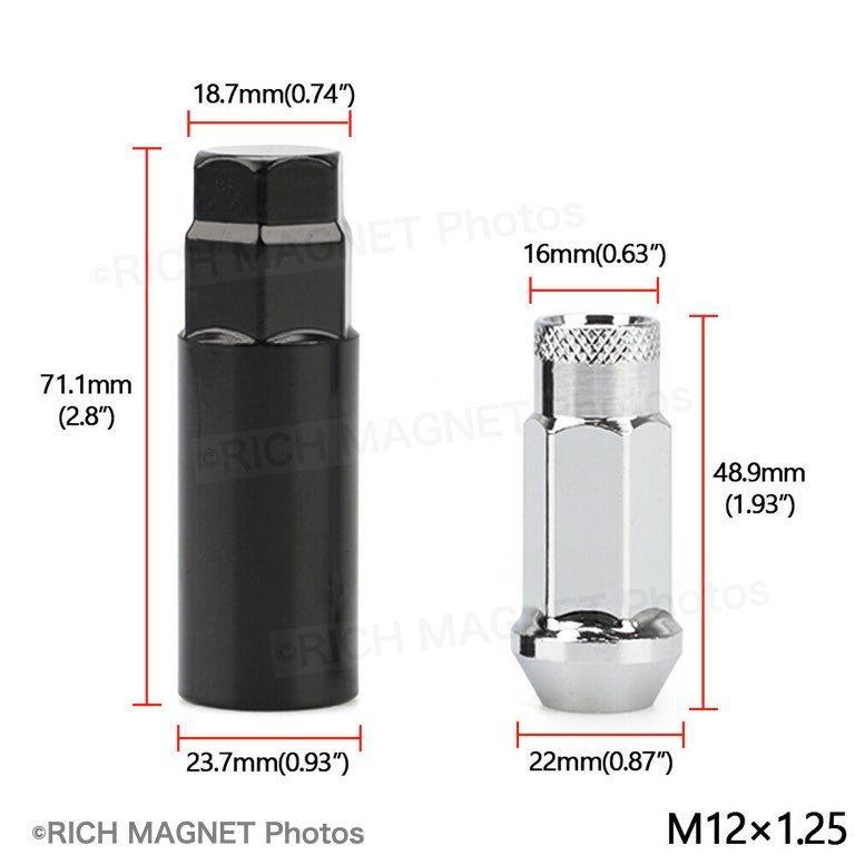 ホイールナット P1.25 シルバー M12 48mm 貫通 スチール レーシング ナット 20個 銀 17HEX 日産 インボイス対応_画像2