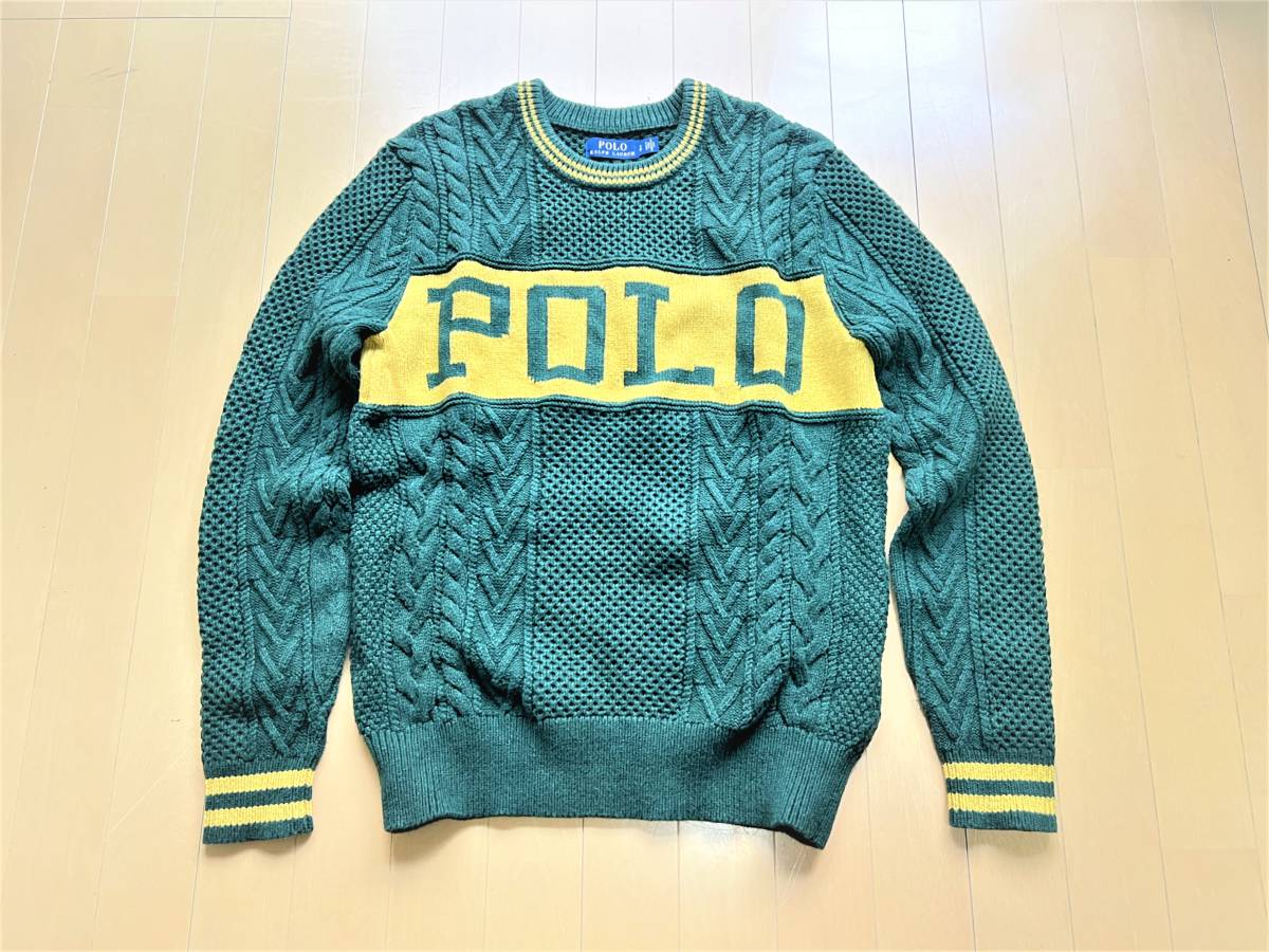 極美品【伝統的なアランセーターxアイコニックなロゴ】POLO RALPH LAUREN◎本物を知る大人にオススメする IVY感あるルック☆コットン100%_画像3