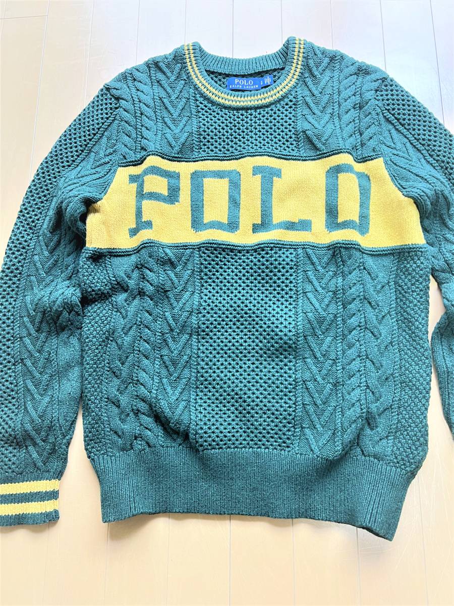 極美品【伝統的なアランセーターxアイコニックなロゴ】POLO RALPH LAUREN◎本物を知る大人にオススメする IVY感あるルック☆コットン100%_画像5