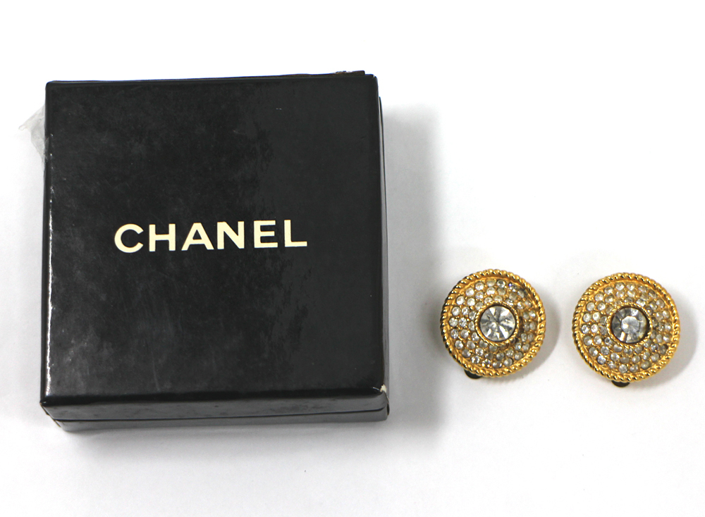 CHANEL】シャネル ラウンド ラインストーン イヤリング ゴールド GP