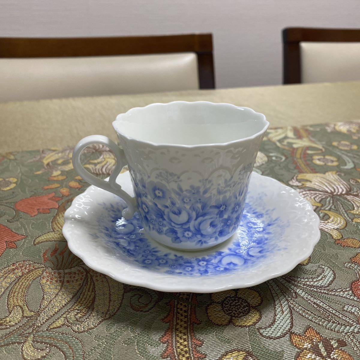 メーカー再生品】 昭和レトロ デミタス カップソーサー ブルー 花柄
