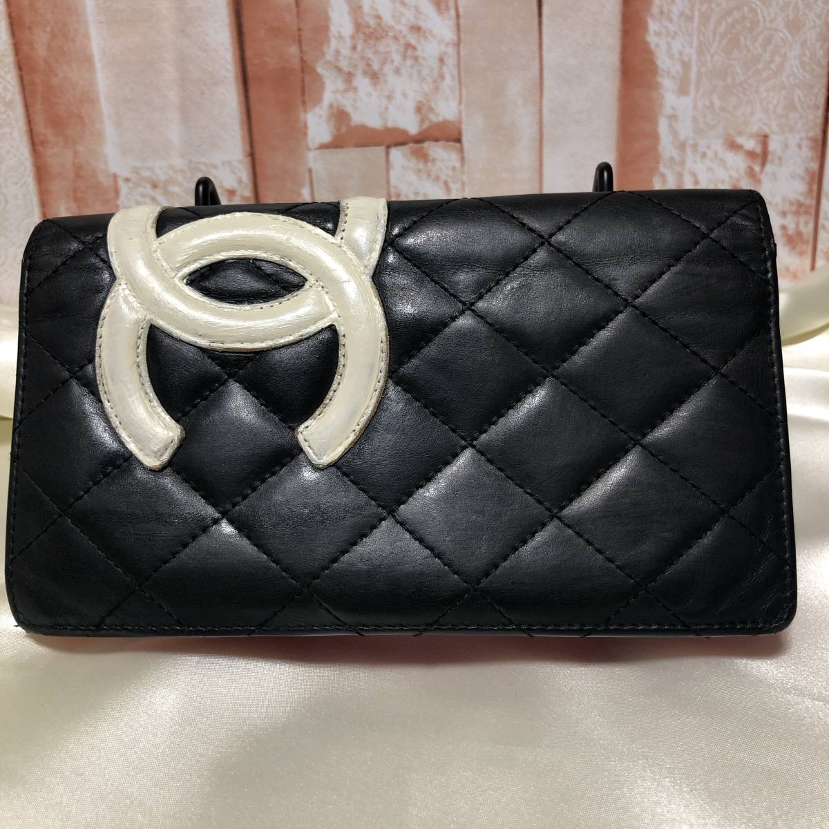 美品 正規品 CHANEL シャネル カンボンライン 長財布 黒/白/ピンク