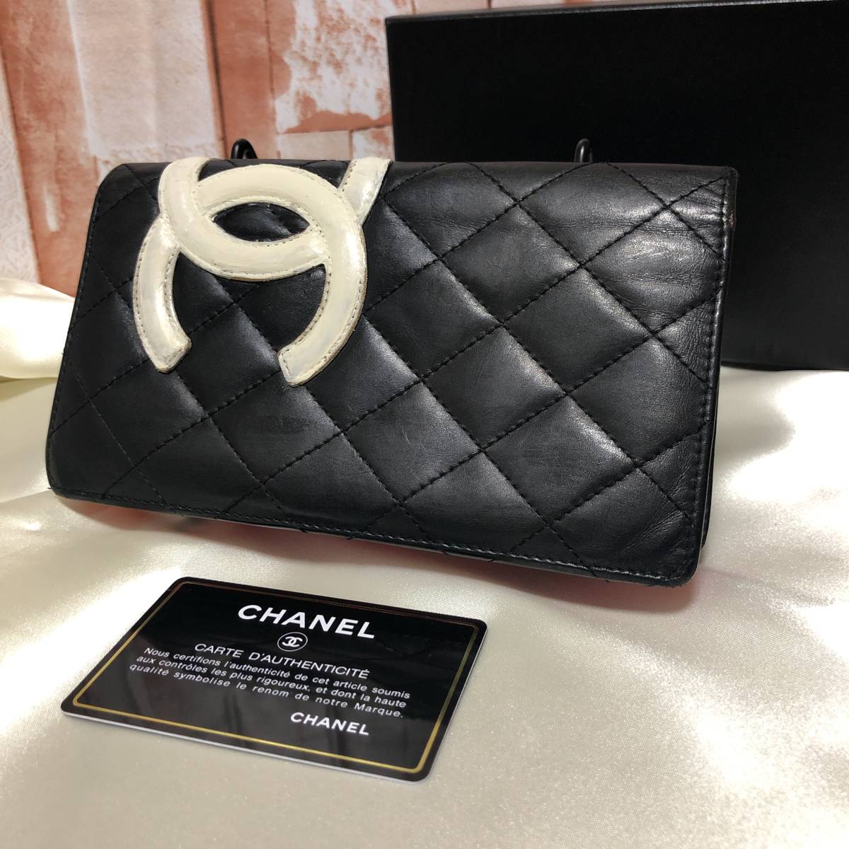 ☆美品☆正規品 CHANEL シャネル カンボンライン 長財布 黒/白/ピンク-