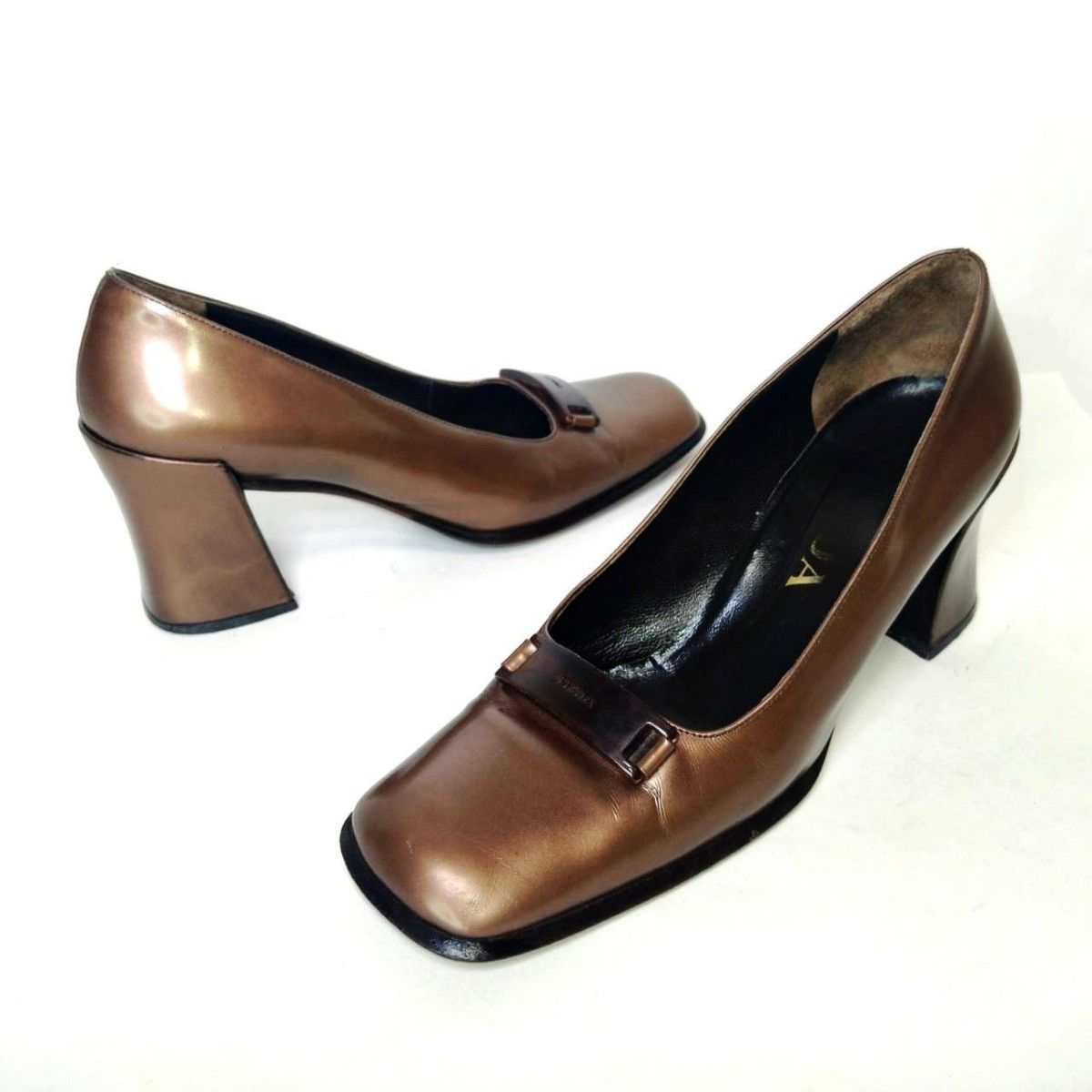 美品】PRADA プラダ スクエアトゥ ロゴ チャンキーヒール 23.5cm-