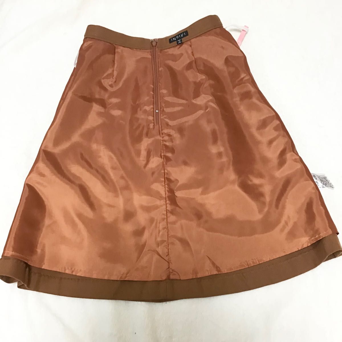 INDIVI 36 タックフレアスカート 日本製 ウール インディヴィ ワールド　ブラウン オレンジ 膝丈