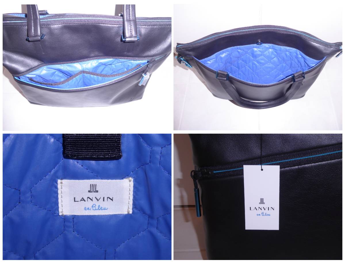 ◆ タグ付き未使用品！LANVIN en Bleu アルマイト レザートートバッグ ブラック ◆_画像9