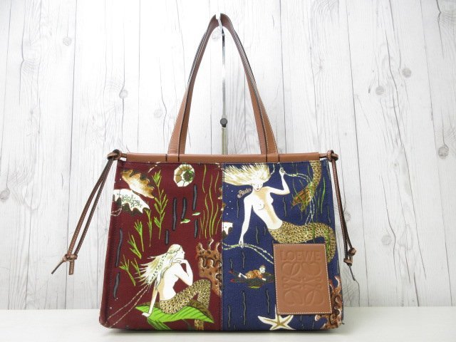 新着 LOEWE ロエベ アナグラム トートバッグ キャンバス レザー