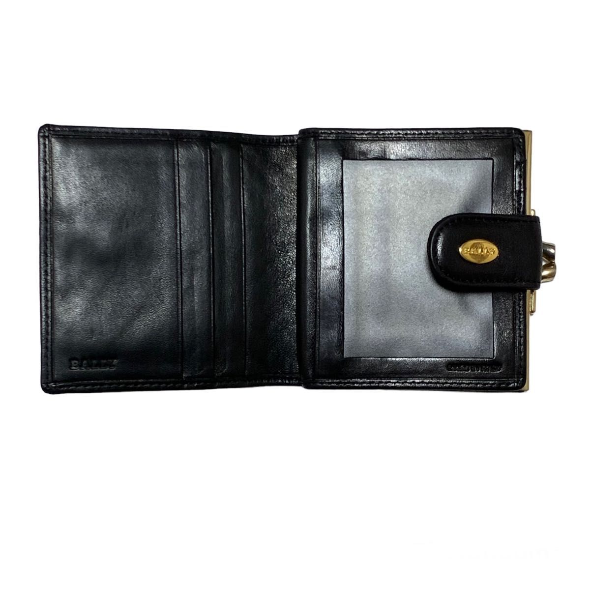 極美品☆BALLY マトラッセ キルティングレザー がま口 2つ折財布 黒 ブラック 二つ折り財布 ラムレザー ビンテージ