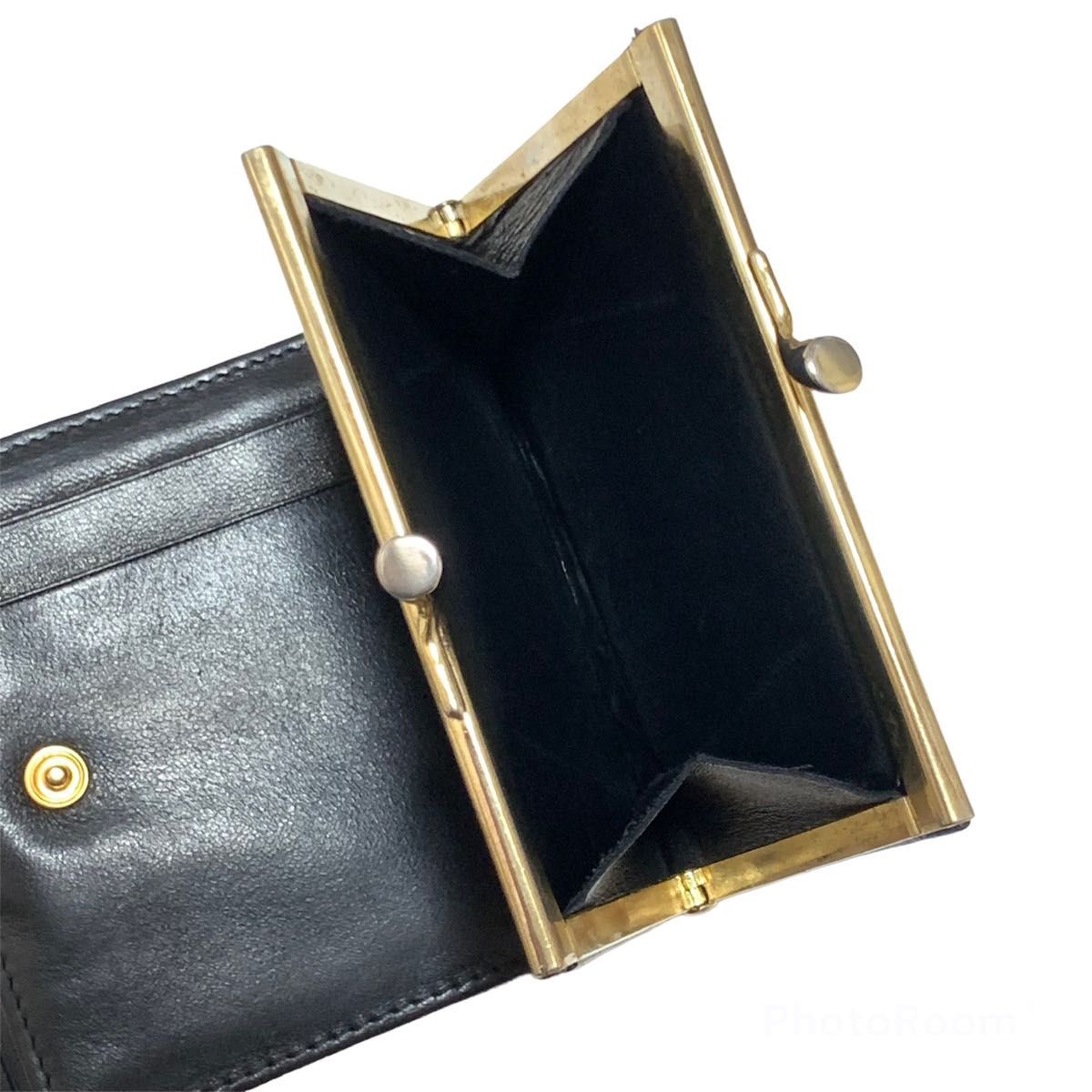 極美品☆BALLY マトラッセ キルティングレザー がま口 2つ折財布 黒 ブラック 二つ折り財布 ラムレザー ビンテージ
