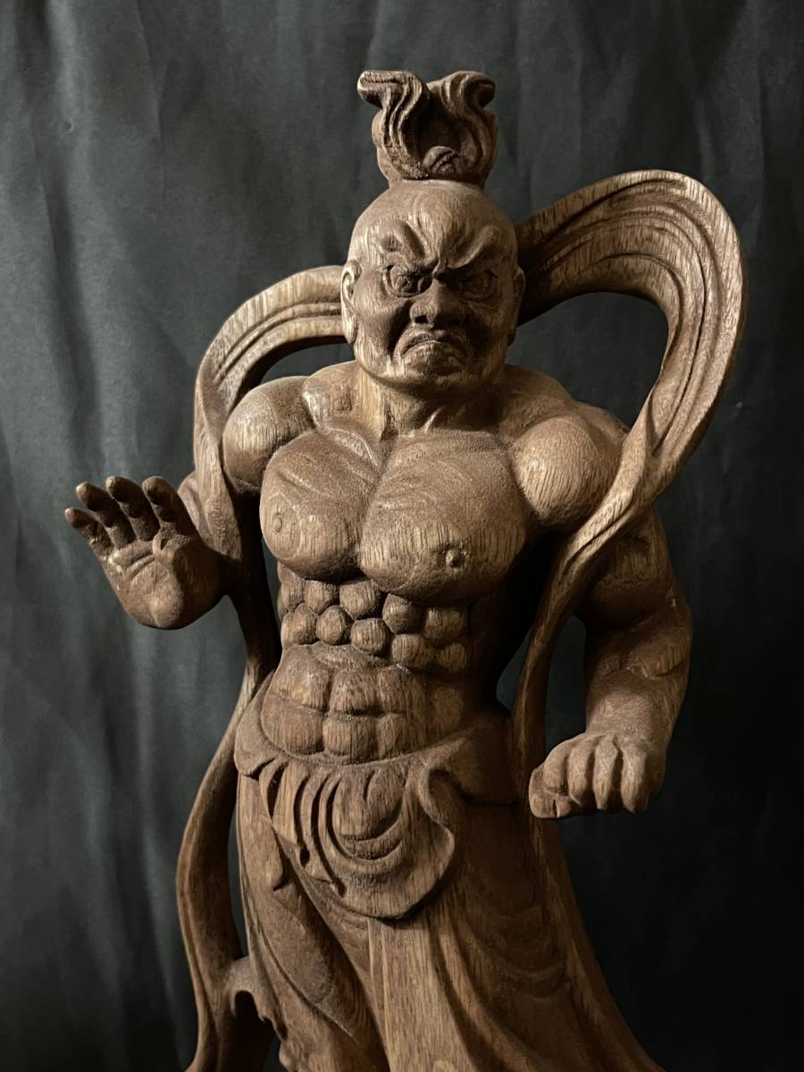 高30cm 極上品 仏教工芸品 一刀彫 総楠材 木彫仏像 仁王立ち 金剛力士