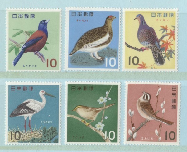 単片揃い 鳥シリーズ 6種完 額面60円 1963年～1964年発行の画像1