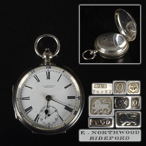 【加】1196e 英国製 E.NORTHWOOD BIDEFORD 銀製 手巻き 懐中時計の画像1