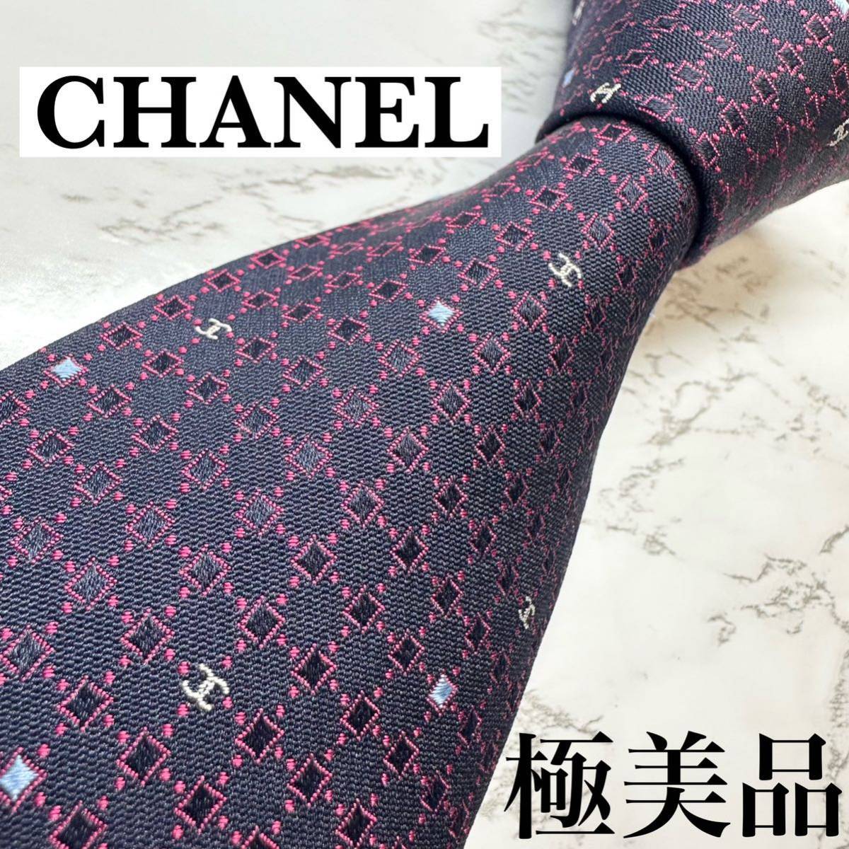 極美品 現行タグ 人気 CHANEL ネクタイ シルク100% ココマーク 黒