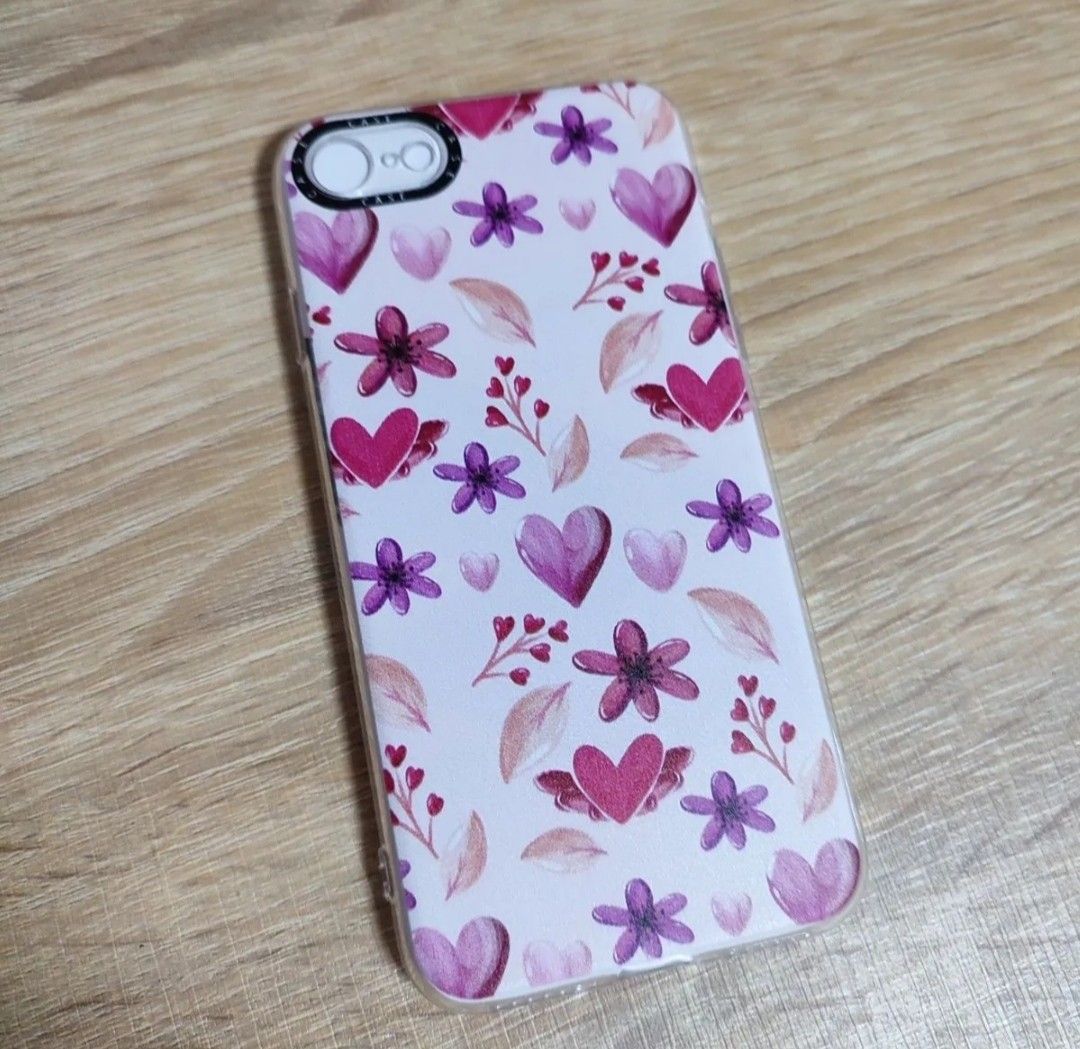 iPhone7/8/SE2　花　紫　ハート　かわいい　ｶﾜ(・∀・)ｲｲ!!　iPhoneケース