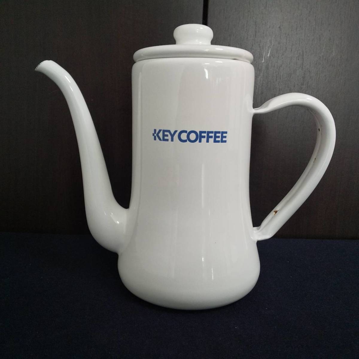 H■KEY COFFEE キーコーヒー ホーロー製 ポット 白 ホワイト コーヒーポット ティーポット やかん 昭和レトロ ほうろう 琺瑯の画像1