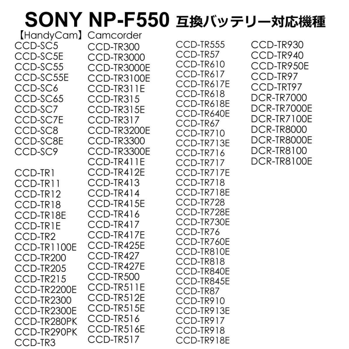 SONY NP-F550 F570 F970 対応互換充電器 2個同時充電 CCD-SC55 CCD-SC65 CCD-SC7 CCD-SC9 CCD-TR1 CCD-TR12 CCD-TR2 CCD-TR280PK CCD-TR3_画像4