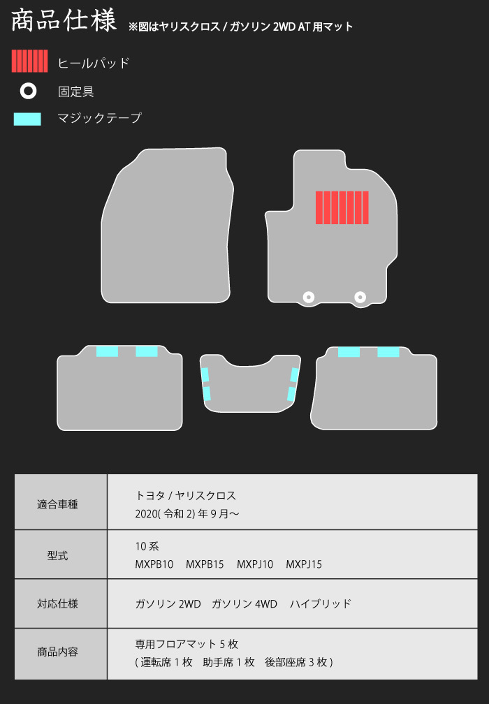トヨタ ヤリスクロス 10系 チェック柄 赤×黒 フロアマット カーマット 社外マット ガソリン 4WD 日本製 2020年8月～_画像3