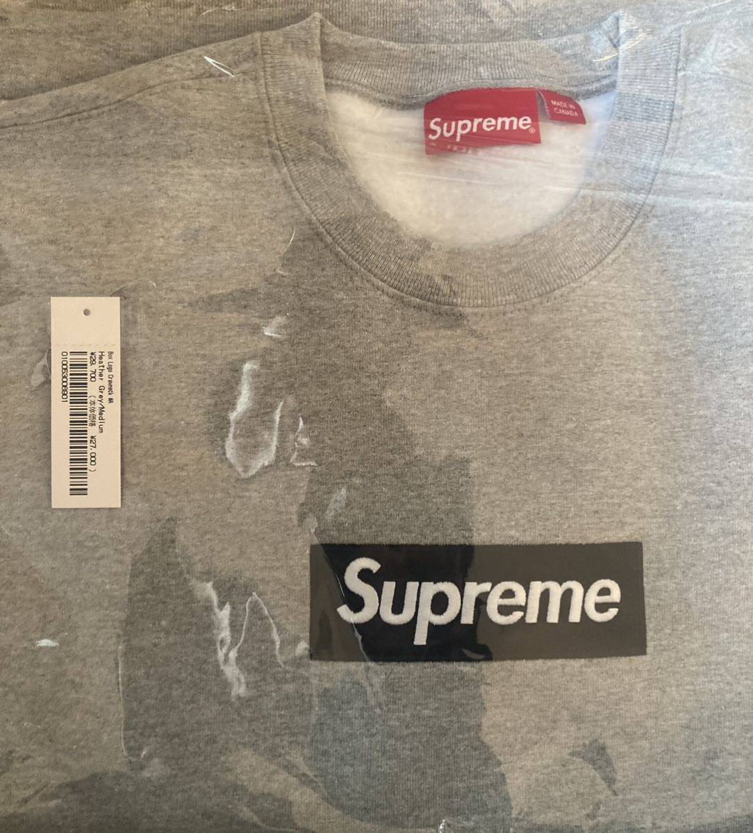 送料無料 新品 M SUPREME Box Logo Crewneck Heather Grey グレー 灰色 シュプリーム ボックスロゴ クルーネック_画像1