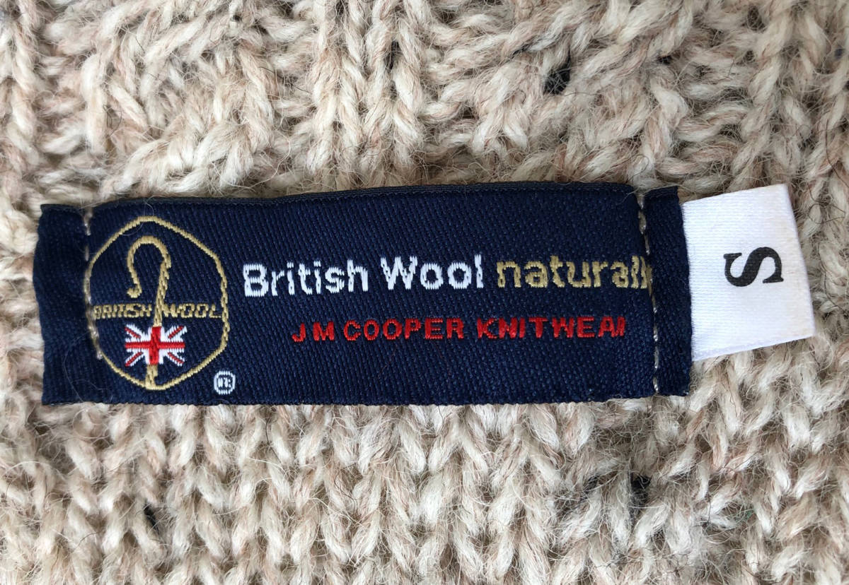 即決【80'sヴィンテージ/British Wool naturally】Aライン ポンチョ風 ワンボタン ニットカーディガン/レディースS/カーキ/イギリス製_背タグ