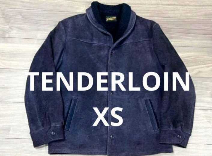 XS美品TENDERLOINテンダーロインT-SADDLE SUEDE JKTサドルスエードジャケット レザー ボア 本革 ショールカラー ネイビー