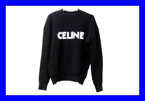 ●極上品 セリーヌ CELINE オーバーサイズ ロゴセーター Lサイズ リブ編み 綿ニット ユニセックス 男女兼用 ブラック 黒 棉 服上 F4511棉_画像1