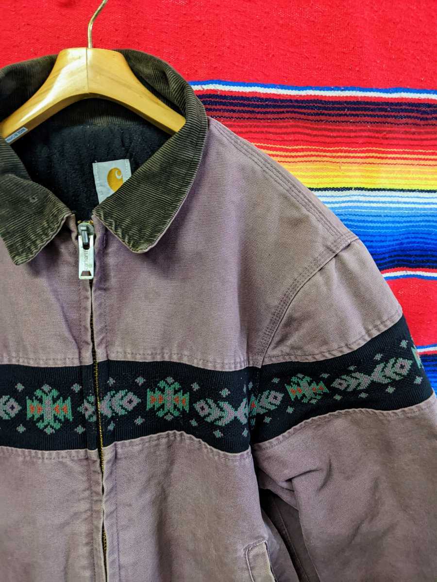 超レア 90s USA製 ビンテージ カーハート Carhartt デトロイトジャケット XL アメカジ ダック ネイティブパターン コーデュロイ襟 _画像2