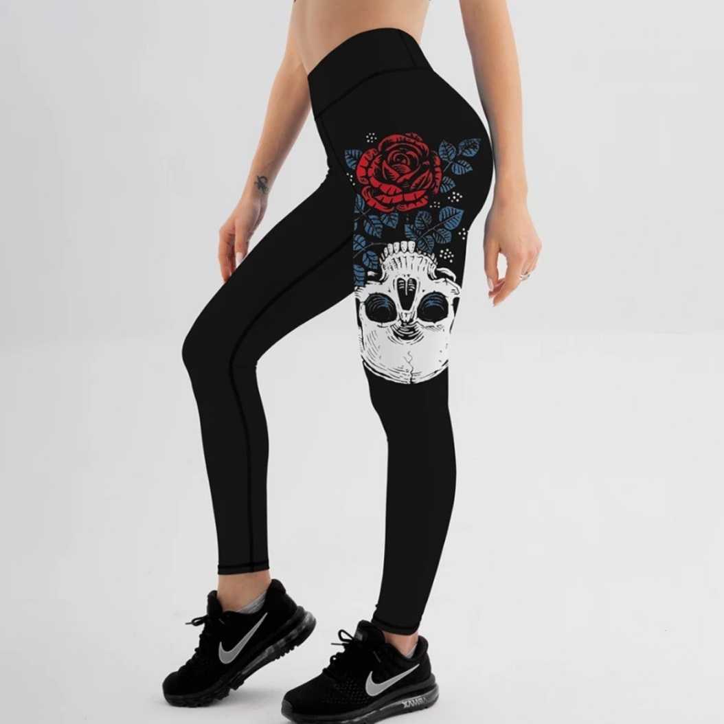  large size leggings spats Skull rose beautiful legs yoga pattern pattern pants ZUMBA sport leggings XL 3L 4L
