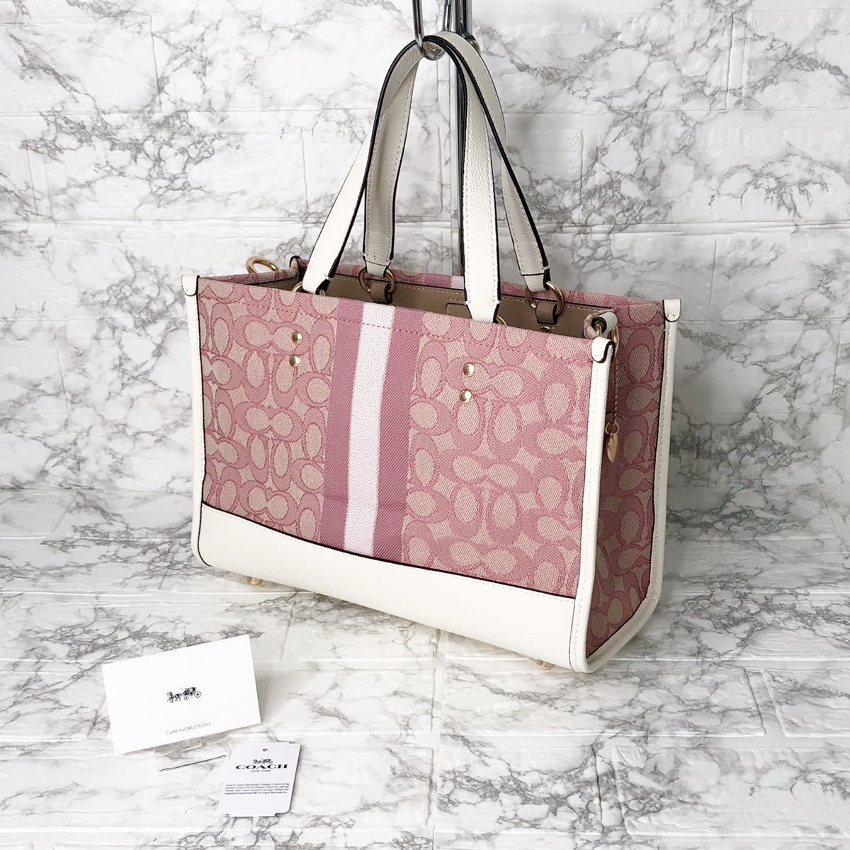 新品】COACH トート ハンドバッグ ショルダーバッグ ジャガード ピンク