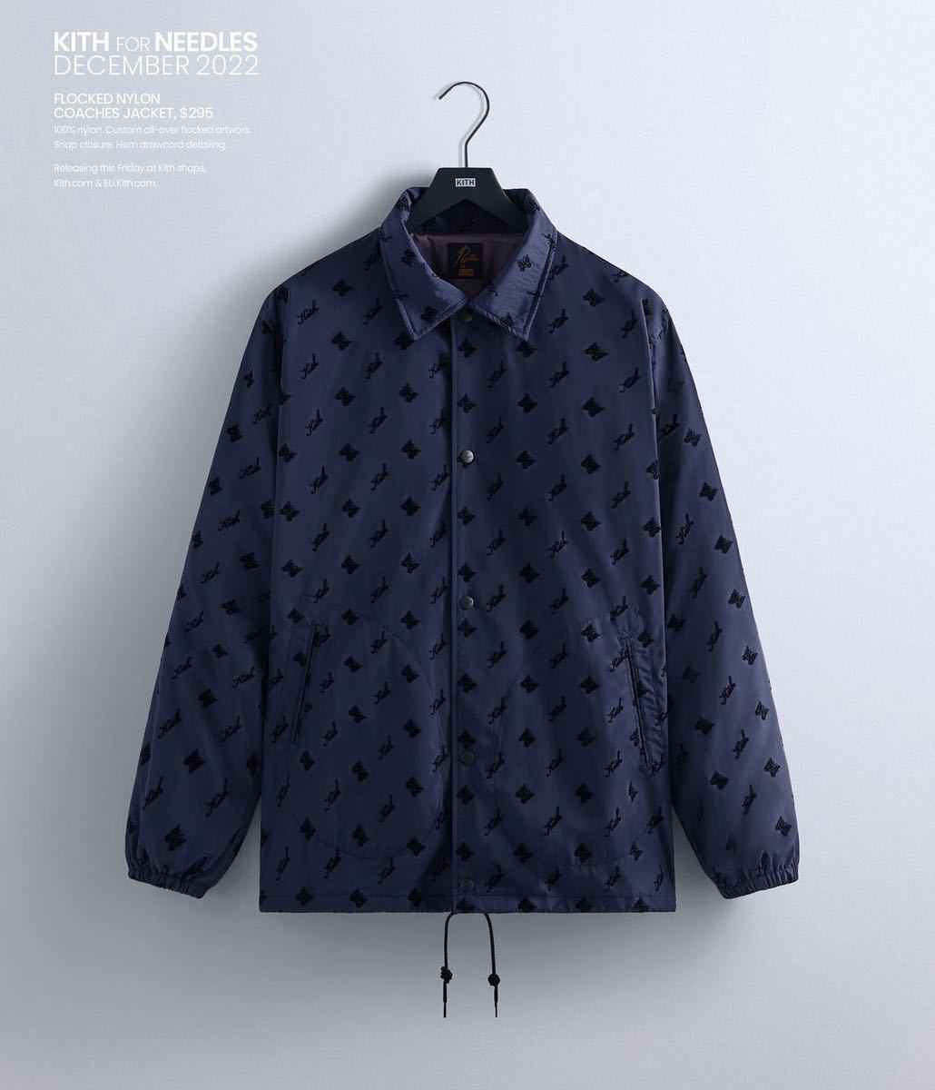 KITH × NEEDLES FLOCKED NYLON COACHES JACKET NAVY XLサイズ キス ニードルス フロックド ナイロン コーチジャケット ネイビー X-LARGE 