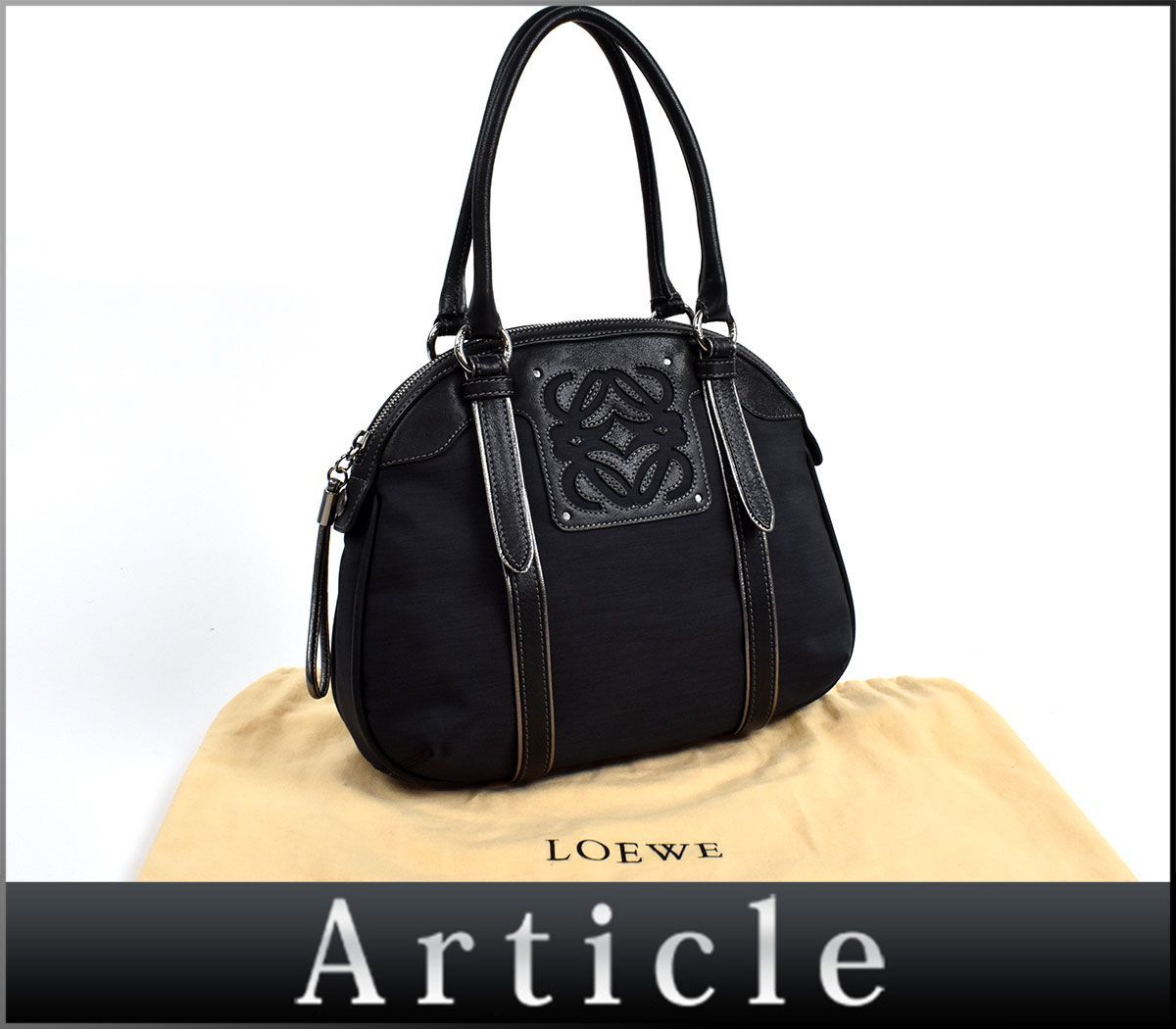 美品 LOEWE ロエベ レディース ハンドバッグ レザー ブラック アナグラム-