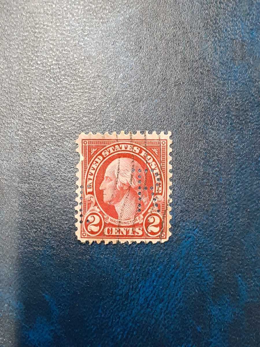 アンティーク切手　アメリカ　1920年代　ワシントン　2セント穿孔(Rなど)切手　使用済み　WS0117_画像3