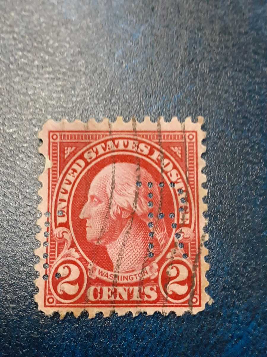 アンティーク切手　アメリカ　1920年代　ワシントン　2セント穿孔(Rなど)切手　使用済み　WS0117_画像1