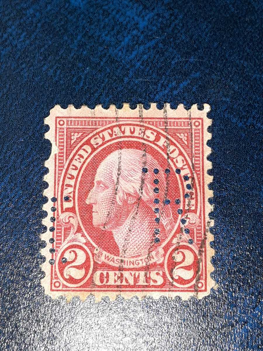 アンティーク切手　アメリカ　1920年代　ワシントン　2セント穿孔(Rなど)切手　使用済み　WS0117_画像2