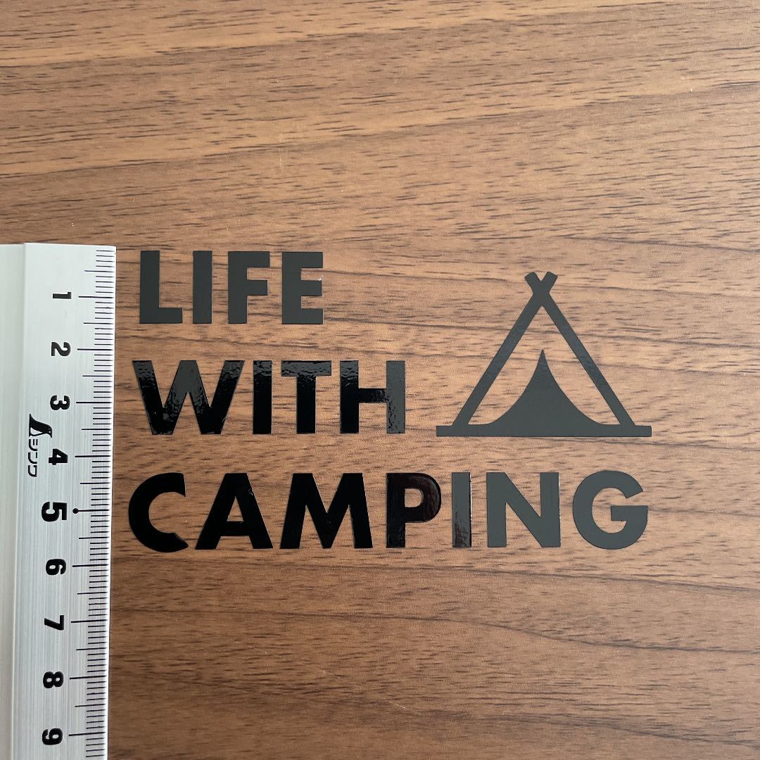 14. 【送料無料】 テント LIFE WITH CAMPING カッティングステッカー キャンプ アウトドア 黒【新品】