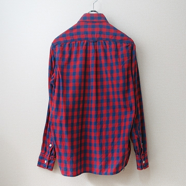KEATON CHASE キートンチェイス ブロックチェックシャツ ボタンダウンシャツ 赤紺 レッド sizeS 美品 日本製_画像3