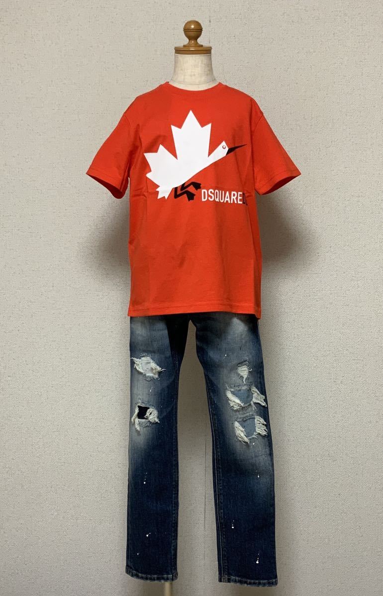 洗練されたデザイン　DSQUARED2　D2KIDS　セレブキッズ　Tシャツ　メイプルリーフ　レッド　8Y　綿100%　DQ0163 D002F　正規品　#KIDSMAKO_画像2