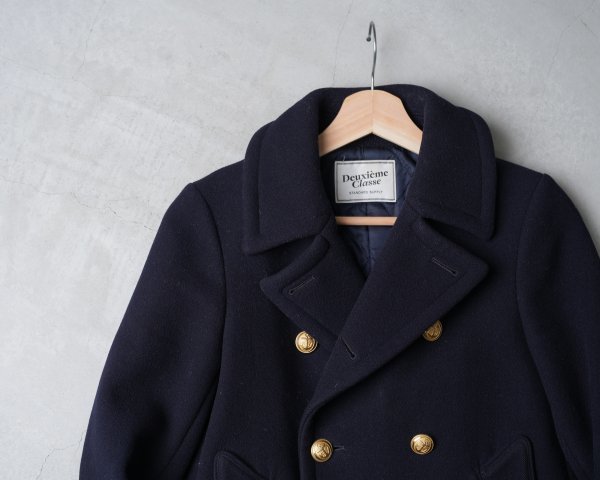 Deuxieme Classe Deuxieme Classe autumn winter cotton inside! gold button middle height wool pea coat Sz.36 navy made in Japan 