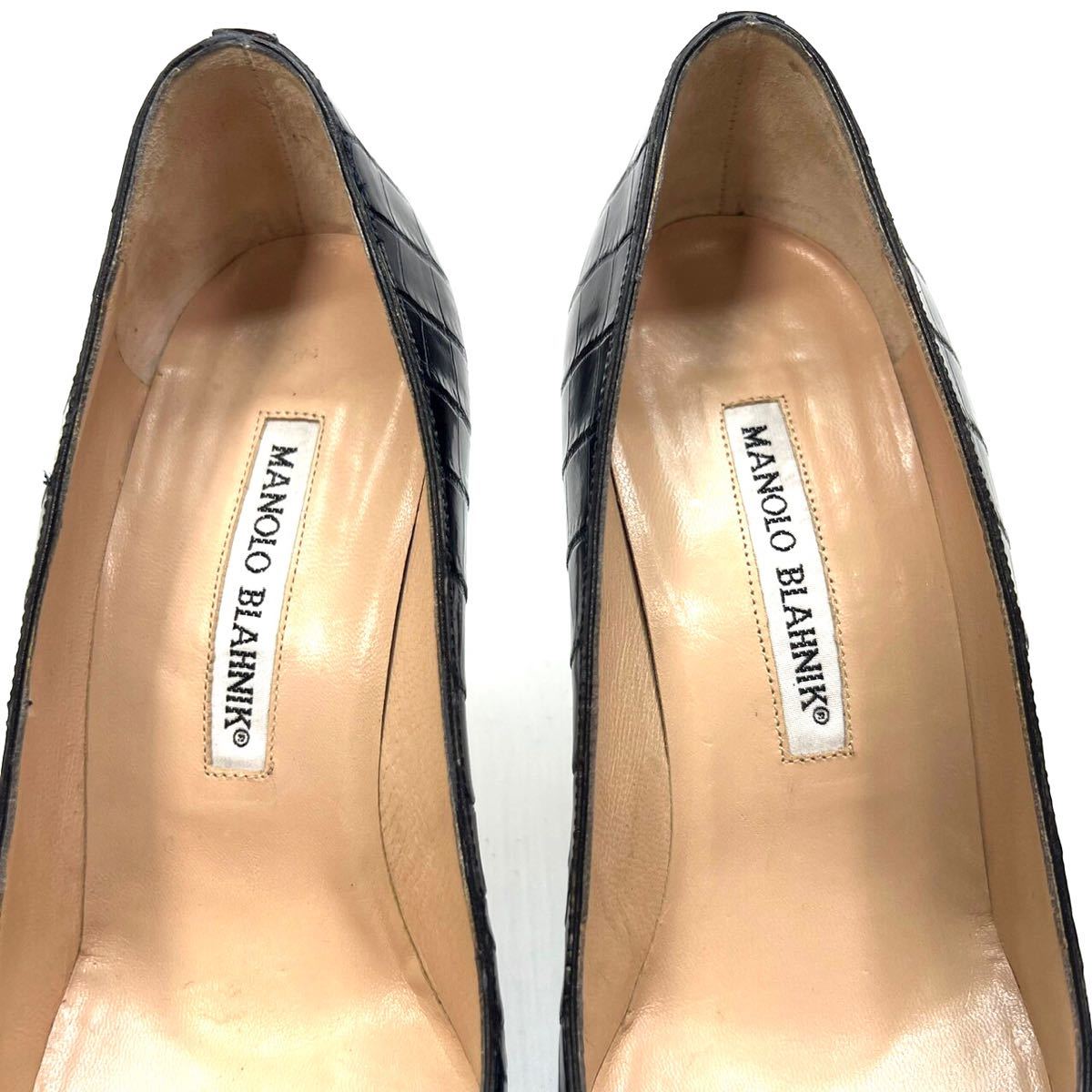 Manolo Blahnik マノロブニク　パンプス　クロコダイル　ネイビー　35 22.5cm レディース　ワニ革　靴　シューズ