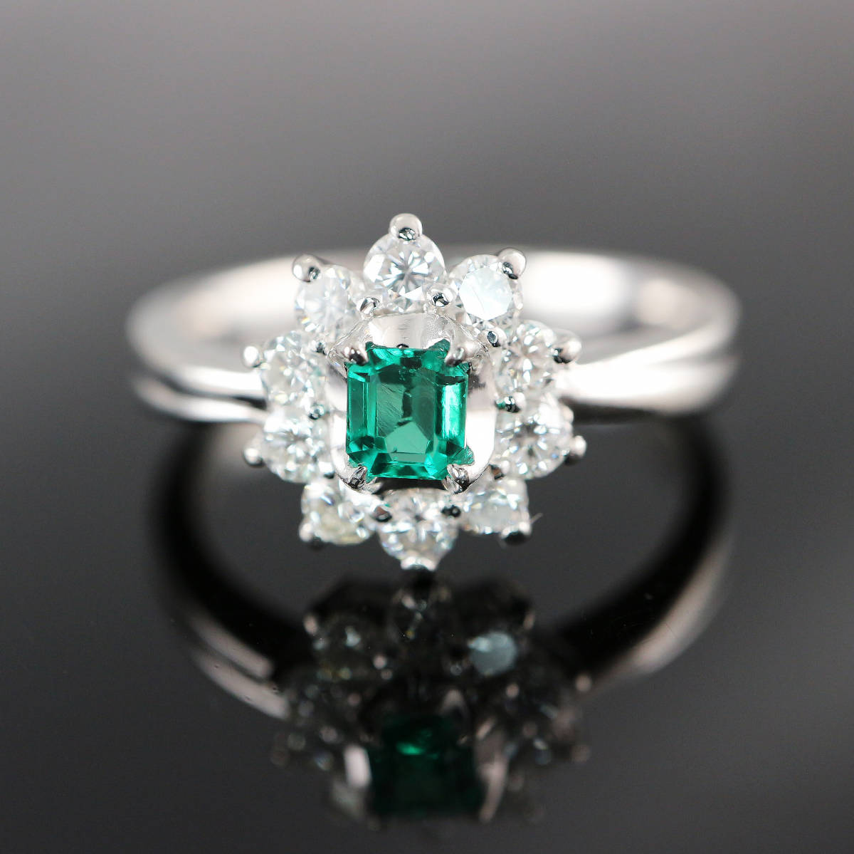 Pt900 emerald ring E0.21 D0.41 [CMK5651]