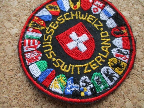 80s スイス SUISSE SWITZERLAND SCHWEIZ 刺繍ワッペン/PATCH国旗SWISSアップリケFLAG州旗パッチ旅行スーベニアBADGE D①_画像2