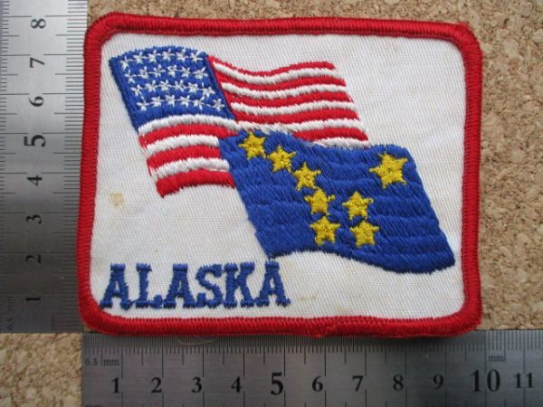 70s ALASKA アラスカ星条旗ワッペン/国旗ALASKA旗ビンテージ旅行ジョークVintageフラッグFLAGスーベニアPATCH土産USA D6_画像8