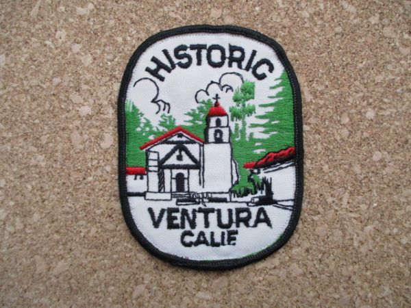 70s カリフォルニア州ベンチュラHISTORIC VENTURA CALIF.ワッペン/ビンテージUSA教会アメリカMission San BuenaventuraスーベニアPATCH D7の画像1